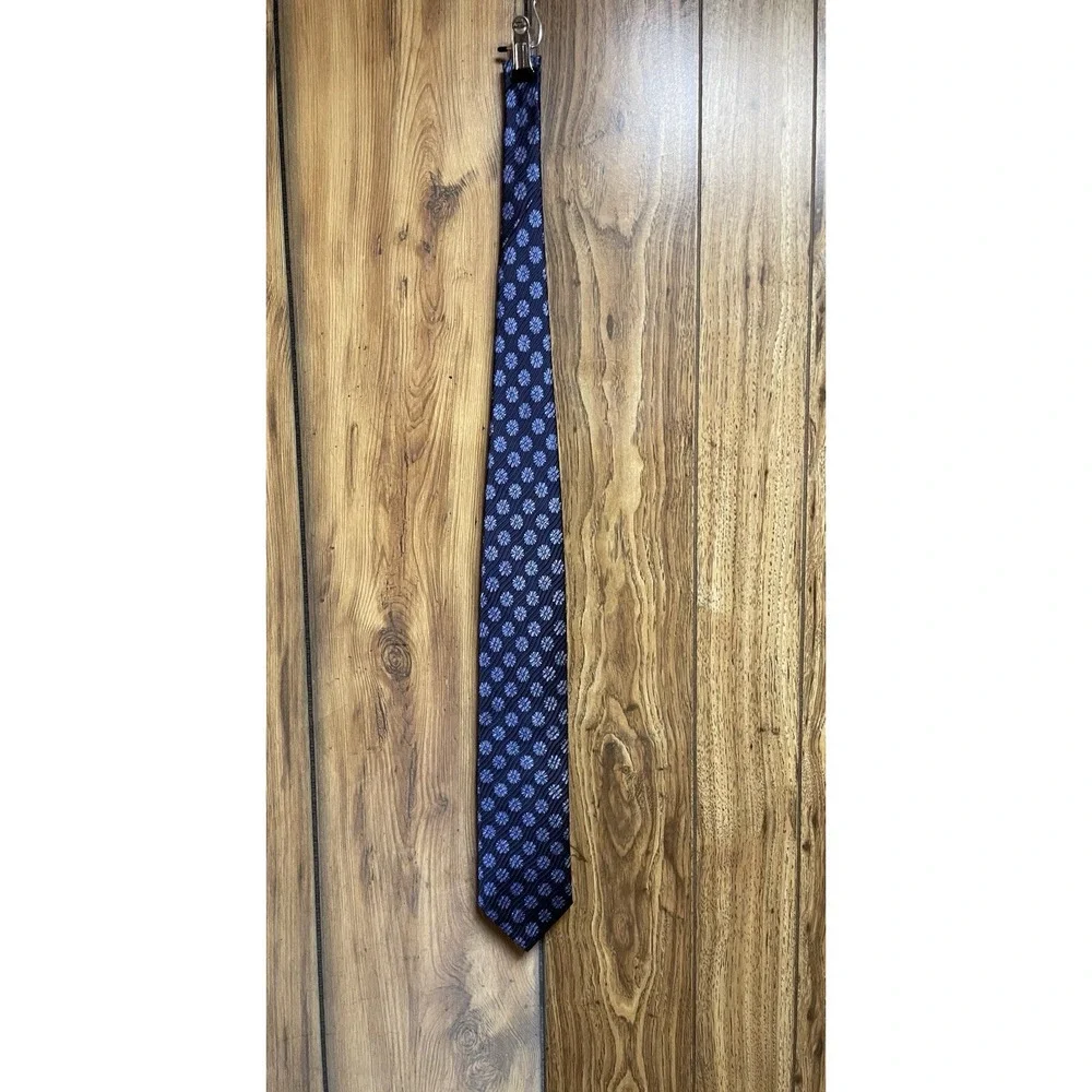 Ermenegildo Zegna Tie Mens Blue Silk Floral Jacquard Italy‎ Disegno Esclusivo